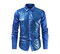 Glitzerhemd Herren, Glitzer Hemd Herren: Pailletten Oberteil Glitzerhemd Disco Outfit Herrenhemden Langarm Party Silvester Shirt Festliches Ausgefallene Hemden Slim Fit Langarmhemd Faschingskostüme