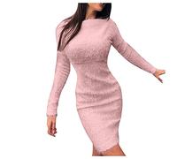 Glitzerkleid Damen Bodycon Dresses for Women UK Women's Sexy and Fashionable Knitted dress Ladies Dress Knit Turtleneck Long Sleeve Solid Color Slim Plush Sweater Dresses Summer Beach Holiday Sundress