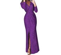 Glitzerkleid Damen Lang, Karneval Kostüm Damen Paillettenkleid, Abendkleid Elegant Glitzer Kleid Damen Faschings Partykleid Sexy Mit Schlitz Silvester Kleid Tiefem V-Ausschnitt Wickelkleid Damen