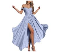 Glitzerkleid Damen Lang Trägerloses Bandeau Pailettenkleider Glitzer Kleid Abendkleider mit Schlitz Swing A Linie Kleid Maxikleid Paillettenkleid Damen Lang Festlich Partykleid Cocktailkleid