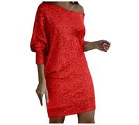 Glitzerkleid Damen Langarm Schulterfrei Paillettenkleid Glitzer Kleid Bodycon Minikleid Festlich Abendkleider Pailletten Cocktailkleid Pailettenkleider für Damen Kurz Partykleid Glitzerkleid