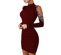 Glitzerkleid Damen Silvester Kleider Trägerkleid Glitzer Sexy Wasserfallausschnit Pailettenkleider Für Kleid Bodycon Langarm Kurz Festlich V-Ausschnitt