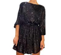 Glitzerkleid Damen Silvester Outfit Pailettenkleider für Damen Partykleid Schwarz Festliche Paillettenkleid Elegantes Abendkleid Cocktailkleid Sexy Glitzer Party Pailletten Minikleid Karnevalskostüme