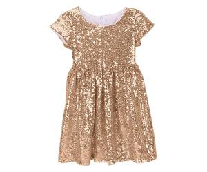 Glitzerkleid Mädchen Glitzer Pailletten Kleid Festliches Prinzessin Kleid Kurzarm Roundhals Pailetten Kleider Festival Partykleid Paillettenkleid Mädchen Festlich Minikleid Pailettenkleid