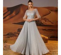 Glitzernde Abendkleider mit halben Ärmeln und Raffungen für Hochzeitsgäste, A-Linien Abendkleider in Länge mit aufwendiger Spitze und Pailletten, von