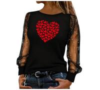 Glitzernde Oberteile für Damen, langärmelig, Pailletten-Party-Top, Ve-Day-T-Shirt, Damen-T-Shirt mit Pfotenabdruck, Herzbluse, Rundhalsausschnitt, Baggy-Tops, lässiges T-Shirt, elegantes Top, G