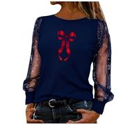 Glitzernde Oberteile für Damen, langärmelig, Pailletten-Party-Top, Ve-Day-T-Shirt, Damen-T-Shirt mit Pfotenabdruck, Herzbluse, Rundhalsausschnitt, Baggy-Tops, lässiges T-Shirt, elegantes Top, C Navy