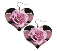 Glitzernde Rosen-Leder-Ohrringe für Damen, Herz-Ohrringe, leicht, baumelnd, Schmuck, Geschenke, One Size, Kein Edelstein