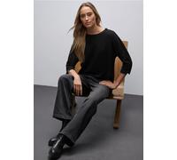 Street One Damen Shirt Glitzerndes Strukturshirt 3/4-Arm U-Boot-Ausschnitt glänzend Schwarz Gr. 40