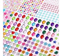 Glitzersteine Selbstklebend, 14 Blätter Bunt Strasssteine Gesicht, 3-14mm Glitzersteine zum Basteln Verschiedene Formen Glitzer Sticker für Kinder Handwerke Fotorahmen Grußkarten