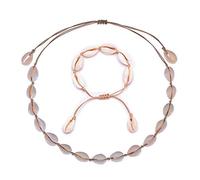 GLITZFAS Damen Natural Shell Choker Halsketten Armband Schmuck Set Boho Muschelkette (Braun)