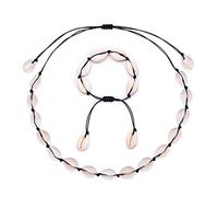 GLITZFAS Damen Natural Shell Choker Halsketten Armband Schmuck Set Boho Muschelkette (Schwarz)