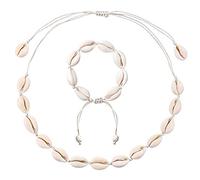 GLITZFAS Damen Natural Shell Choker Halsketten Armband Schmuck Set Boho Muschelkette (Weiß)