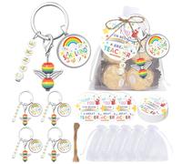 GLLBTPT Schulkind Schlüsselanhänger 5er Set, Schutzengel Anhänger mit Regenbogen Motiv, inklusive Geschenktüten & Thank You Teacher Grußkarten, Einschulung & Dankeschön Geschenk für Lehrer und Kinder