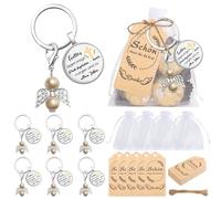 GLLBTPT Schutzengel Schlüsselanhänger Set, 10 Stück Kommunion Geschenke mit Karte, Garnsäcke und Anhänger für Mädchen und Jungen
