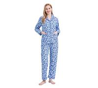 GLOBAL Damen Pyjamaset Baumwolle Schlafanzug Damen Lang Damen Zweiteiliger Nachtwäsche Komfortabel Blauer Paisley S