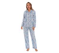 GLOBAL Damen Schlafanzug Baumwolle Damen Pyjama Set Lang Damen Zweiteiliger Nachtwäsche Komfortabel Loungewear Durchgeknöpft Oberteil & Hose Kordelzug Elegantes Blaugrünes Muster XXL