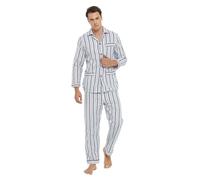 GLOBAL Herren Warm Flanell Pyjama Set aus 100% Baumwolle aus Zweiteiliger Schlafanzug mit Langes Nachtwäsche Hausanzug mit Kordelzug Lang Hose für Männlich
