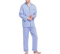 GLOBAL Herren Warm Flanell Pyjama Set aus 100% Baumwolle aus Zweiteiliger Schlafanzug mit Langes Nachtwäsche Hausanzug mit Kordelzug Lang Hose für Männlich