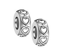 Globalwin Jewellery 2PCS 925 Sterling Silber Gummi Spacer Stopper Bead Charm für Pandora Armbänder (Silber-Herzen)
