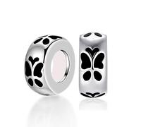 Globalwin Jewellery 2PCS 925 Sterling Silber Gummi Spacer Stopper Bead Charm für Pandora Armbänder (Silber-Schmetterling)