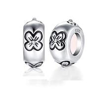 Globalwin Jewellery 2PCS 925 Sterling Silber Gummi Spacer Stopper Bead Charm für Pandora Armbänder (Silber-Blumen)