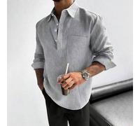 GloMan Herren Freizeithemd mit strukturiertem halb offenem Kragen, Old Money Stil, lockerer Schnitt, Leinenmischung, Langarm Pullover, Partnerlook, Ur