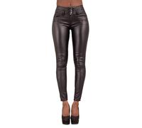 Glook Hochwertige Damenhosen, Glatte Damen Hose, Frauen Kunstlederhose, PU Lederhose Jean (34, 3 Taste)