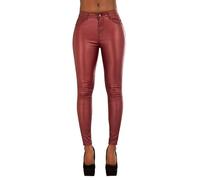 Glook Hochwertige Damenhosen, Glatte Damen Hose, Frauen Kunstlederhose, PU Lederhose Jean (36, Burgund)