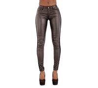 Glook Hochwertige Damenhosen, Glatte Damen Hose, Frauen Kunstlederhose, PU Lederhose Jean (36, Schwarz)