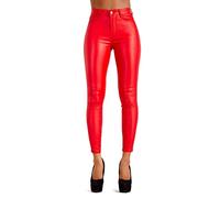 Glook Hochwertige Damenhosen, Glatte Damen Hose, Frauen Kunstlederhose, PU Lederhose Jean (M, Rot)