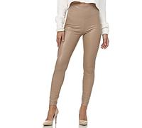 Gloop Damen Kunstleder High Waist Leggings Hose Strumpfhosen Treggins Leder Look hüfthoch (DE/NL/SE/PL, Alphanumerisch, M, Regular, Regular, Beige-Highwaist)