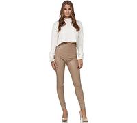 Gloop Damen Kunstleder Leggings High Waist Hose Strumpfhosen Treggins Leder Look Hüfthoch (DE/NL/SE/PL, Alphanumerisch, S, Regular, Beige-Highwaist)