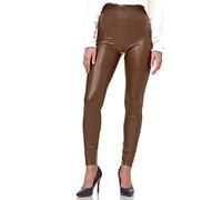 Gloop Damen Kunstleder Leggings High Waist Hose Strumpfhosen Treggins Leder Look hüfthoch (DE/NL/SE/PL, Alphanumerisch, L, Regular, Regular, Braun-Highwaist)