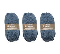 GLOREX 5 1002 50 - 3er Set Strickgarn Wooly aus 70 % Acryl & 30 % Wolle, je 50 g blau meliert, sehr weich, wärmend, angenehm zu tragen
