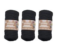 GLOREX 5 1005 54 - 3er Set Bands Makramee aus 60 % Baumwolle & 40 % Viskose, je 250 g in Schwarz, ca. 125 m superweiches Textilgarn