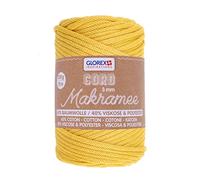 GLOREX 5 1006 07 - Makramee Cord, 250 g, 3 mm, Länge 70 m, senfgelb, dreifachgedrehtes Baumwollgarn, 60 % Baumwolle, 40 % Viskose und Polyester, zum Häkeln, Stricken, Knüpfen und Gestalten