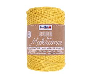 GLOREX 5 1006 07 - Makramee Cord, 250 g, 3 mm, Länge 70 m, senfgelb, dreifachgedrehtes Baumwollgarn, 60 % Baumwolle, 40 % Viskose und Polyester, zum Häkeln, Stricken, Knüpfen und Gestalten
