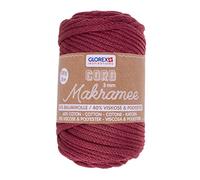 GLOREX 5 1006 08 - Makramee Cord, 250 g, 3 mm, Länge 70 m, bordeaux, dreifachgedrehtes Baumwollgarn, 60 % Baumwolle, 40 % Viskose und Polyester, zum Häkeln, Stricken, Knüpfen und Gestalten