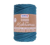 GLOREX 5 1006 09 - Makramee Cord, 250 g, 3 mm, Länge 70 m, türkis, dreifachgedrehtes Baumwollgarn, 60 % Baumwolle, 40 % Viskose und Polyester, zum Häkeln, Stricken, Knüpfen und Gestalten
