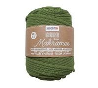 GLOREX 5 1006 15 - Makramee Cord 5 mm, superweiches Textilgarn aus 60 % Baumwolle / 40 % Viskose, zum Häkeln, Stricken, Knüpfen und textilen Gestalten, 500 g, ca. 85 m, gewebt oliv
