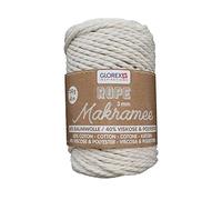 GLOREX 5 1007 01 - Makramee Rope 3 mm, superweiches Textilgarn aus 60 % Baumwolle / 40 % Viskose, zum Häkeln, Stricken, Knüpfen und textilen Gestalten, 250 g, ca. 63 m, gedreht creme