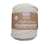 GLOREX 5 1007 11 - Makramee Rope 5 mm, superweiches Textilgarn aus 60 % Baumwolle / 40 % Viskose, zum Häkeln, Stricken, Knüpfen und textilen Gestalten, 500 g, ca. 85 m, gedreht creme