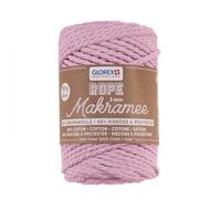 GLOREX 5 1007 30 - Makramee Rope 3 mm, 250 g, Rosa, Länge 63 m, gedreht, superweiches Textilgarn aus 60 % Baumwolle, 40 % Viskose, zum Häkeln, Stricken, Knüpfen und textilen Gestalten
