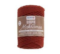 GLOREX 5 1007 32 - Makramee Rope 3 mm, 250 g, Terracotta, Länge 63 m, gedreht, superweiches Textilgarn aus 60 % Baumwolle, 40 % Viskose, zum Häkeln, Stricken, Knüpfen und textilen Gestalten