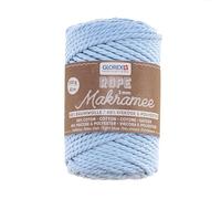 GLOREX 5 1007 33 - Makramee Rope 3 mm, 250 g, Hellblau, Länge 63 m, gedreht, superweiches Textilgarn aus 60 % Baumwolle, 40 % Viskose, zum Häkeln, Stricken, Knüpfen und textilen Gestalten