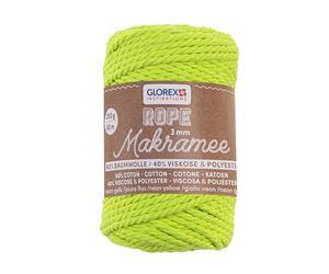 GLOREX 5 1007 34 - Makramee Rope 3 mm, 250 g, Neon Gelb, Länge 63 m, gedreht, superweiches Textilgarn aus 60 % Baumwolle, 40 % Viskose, zum Häkeln, Stricken, Knüpfen und textilen Gestalten