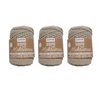 GLOREX 5 1007 51 - 3er Set Makramee Rope aus 60 % Baumwolle & 40 % Viskose/Polyester, je 250 g in Taube, 3 mm dreifach gedrehtes Baumwollgarn
