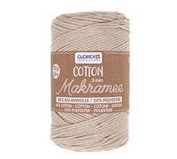 GLOREX 5 1008 02 - Makramee Cotton, 250 g, 2 mm, Länge 225 m, taube, dreifachgedrehtes Baumwollgarn, 100 % Baumwolle, zum Häkeln, Stricken, Knüpfen und Gestalten, Taupe