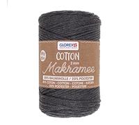 GLOREX 5 1008 04 - Makramee Cotton, 250 g, 2 mm, Länge 225 m, anthrazit, dreifachgedrehtes Baumwollgarn, 100 % Baumwolle, zum Häkeln, Stricken, Knüpfen und Gestalten